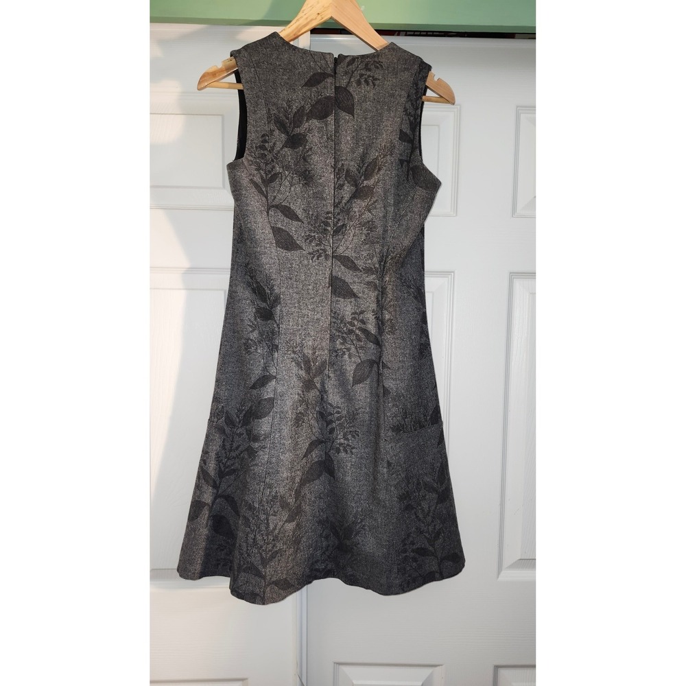 Banana Republic Womens Wool Blend Botanical Leaf Print V-Neck A-Line Dress Grey - Picture 2 of 4